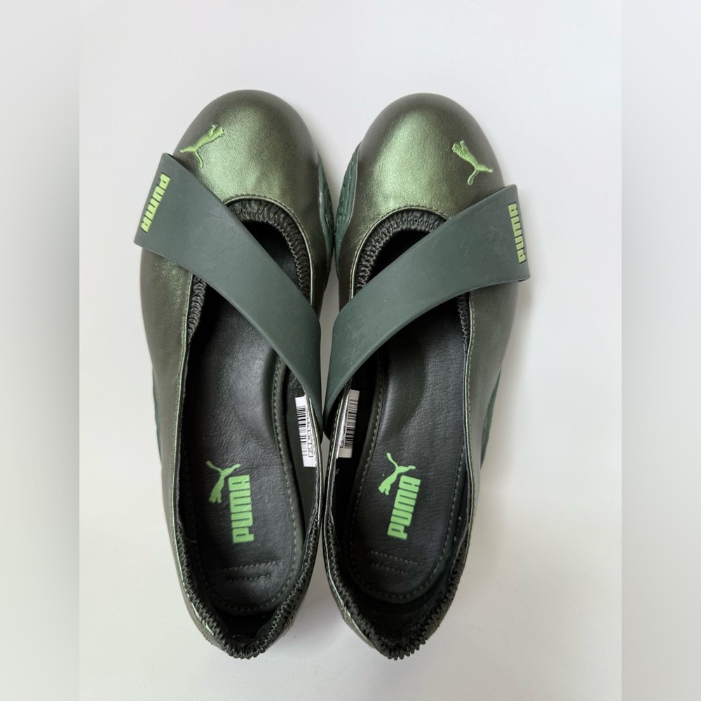 Puma Metallic Dark Green Ballet Flats with Cross Strap
